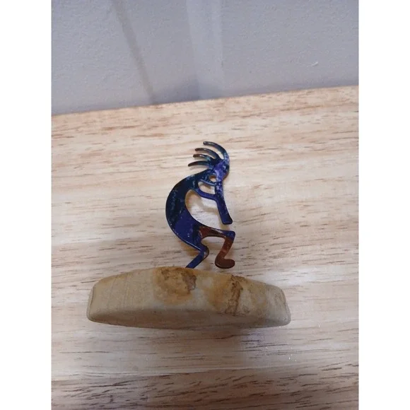 Kokopelli Enameled Metal Art Figurine Colorful Southwest Sandstone Rock 4" Tall - Picture 5 of 8